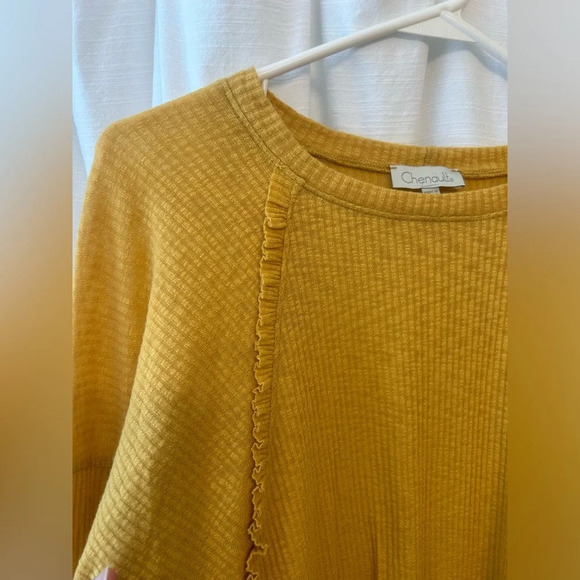 Chenault long sleeve mustard yellow waffle knit blouse size L - Picture 4 of 8
